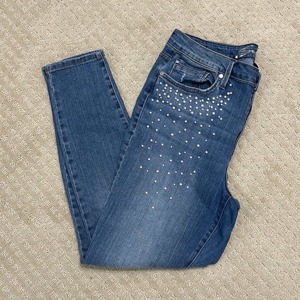 Seven7 Pearl Embellished Skinny Jeans Sz 14